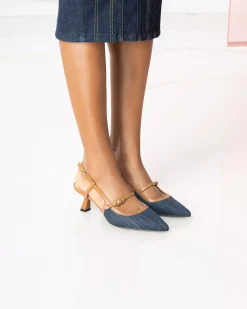 Nero Giardini Décolleté Donna in Tessuto e Pelle Blu Discount