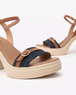 Nero Giardini Sandali Donna in Tessuto e Pelle Blu Outlet