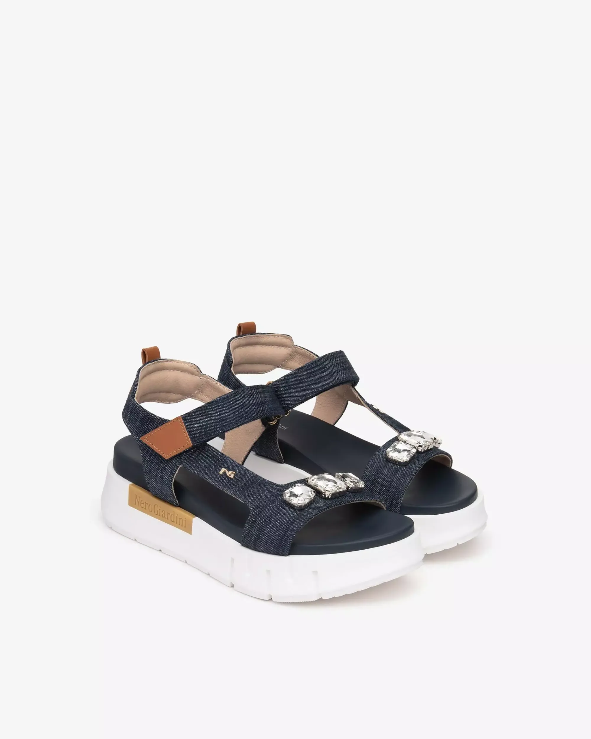 Nero Giardini Sandali Donna in Tessuto e Pelle Blu Best