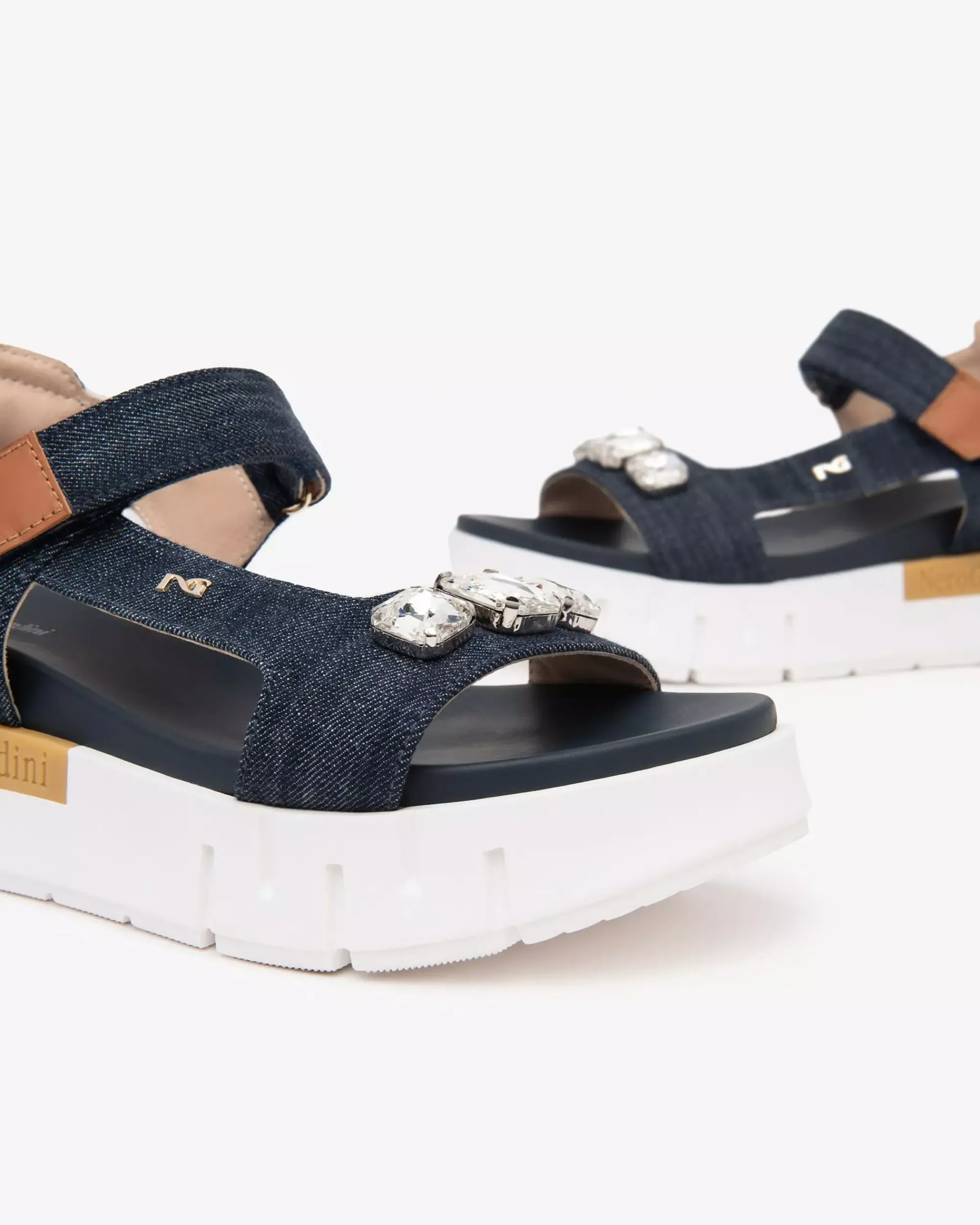 Nero Giardini Sandali Donna in Tessuto e Pelle Blu Best