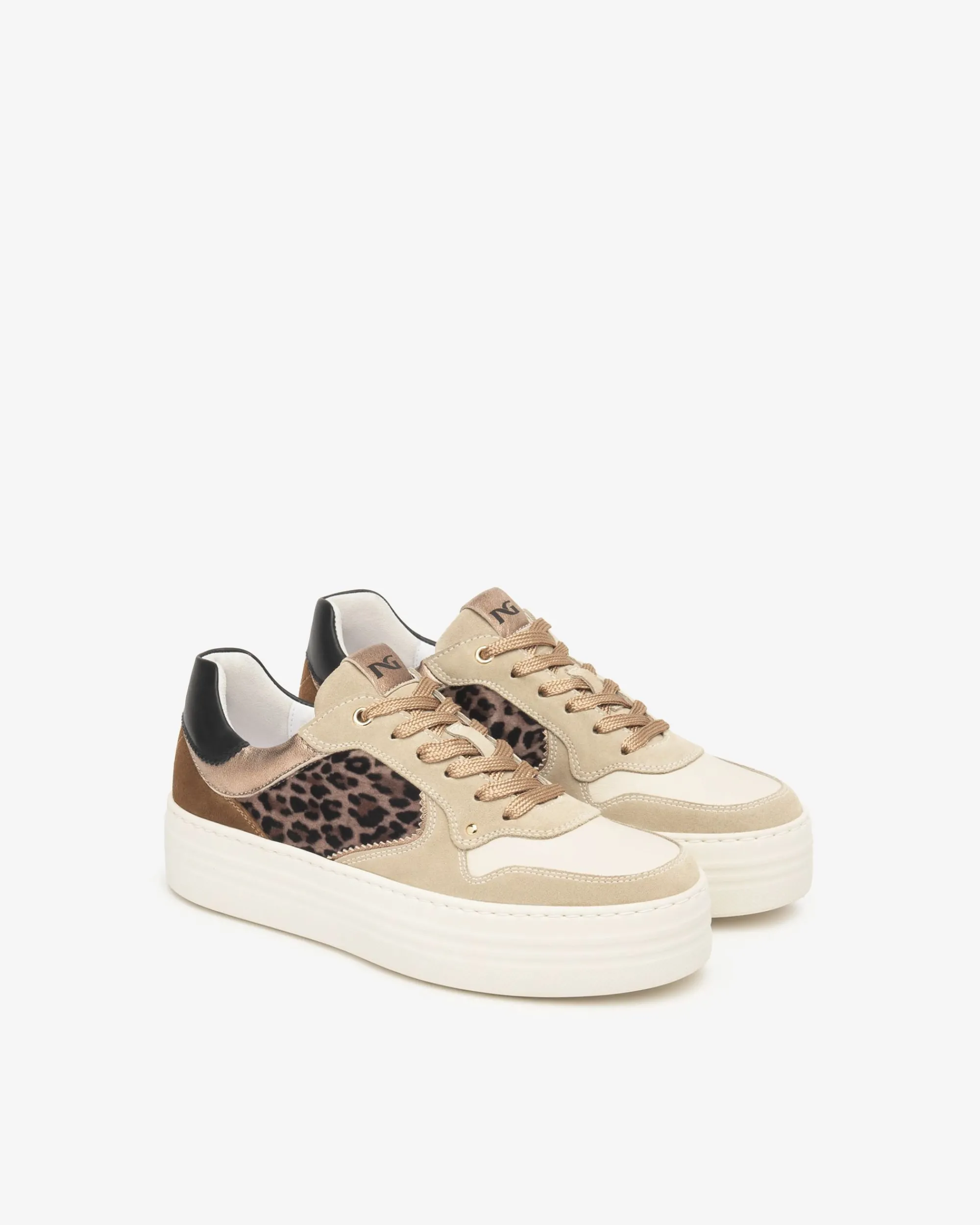 Nero Giardini Sneakers Donna in Suede, Pelle e Materiale Tecnico Beige