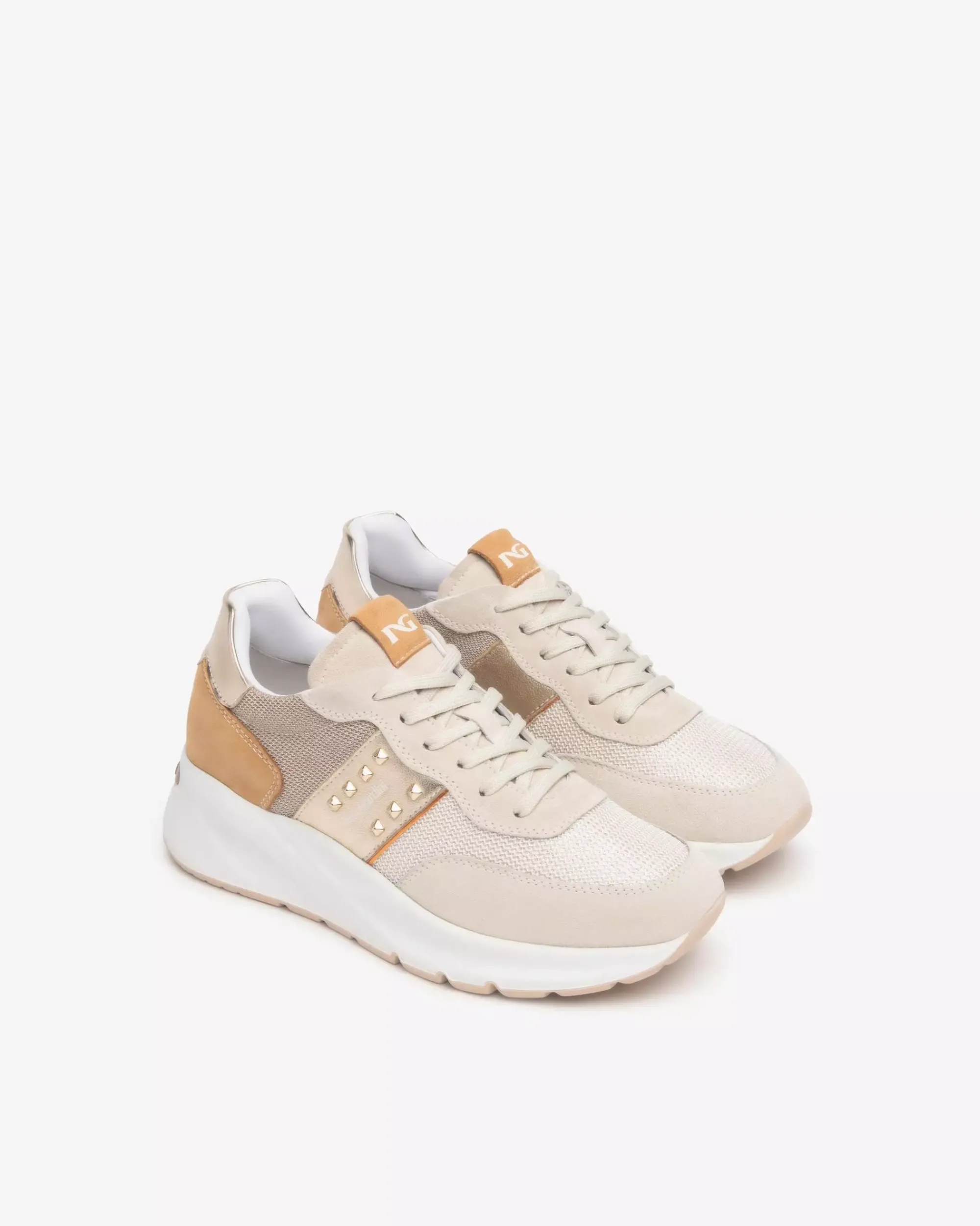 Nero Giardini Sneakers Donna in Suede, Tela e Materiale Tecnico Avorio