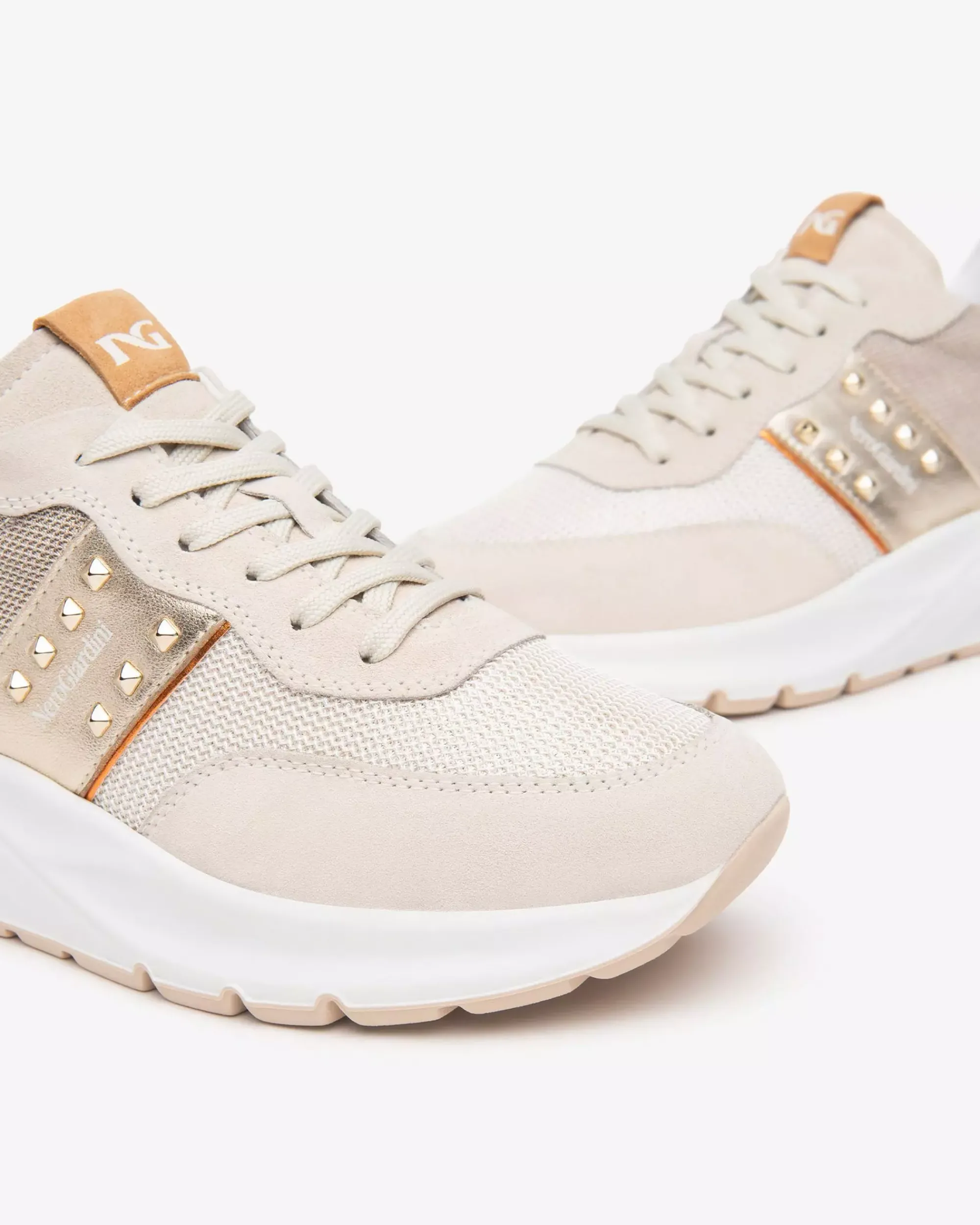 Nero Giardini Sneakers Donna in Suede, Tela e Materiale Tecnico Avorio