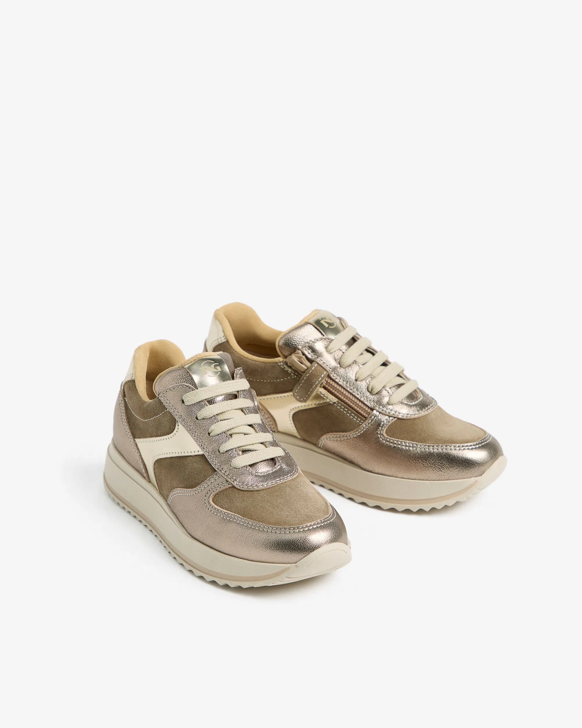 Nero Giardini Sneakers Teen da Ragazza in Pelle, Camoscio e Materiale Tecnico Oro Sale