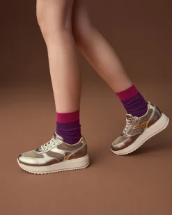 Nero Giardini Sneakers Teen da Ragazza in Pelle, Camoscio e Materiale Tecnico Oro Sale