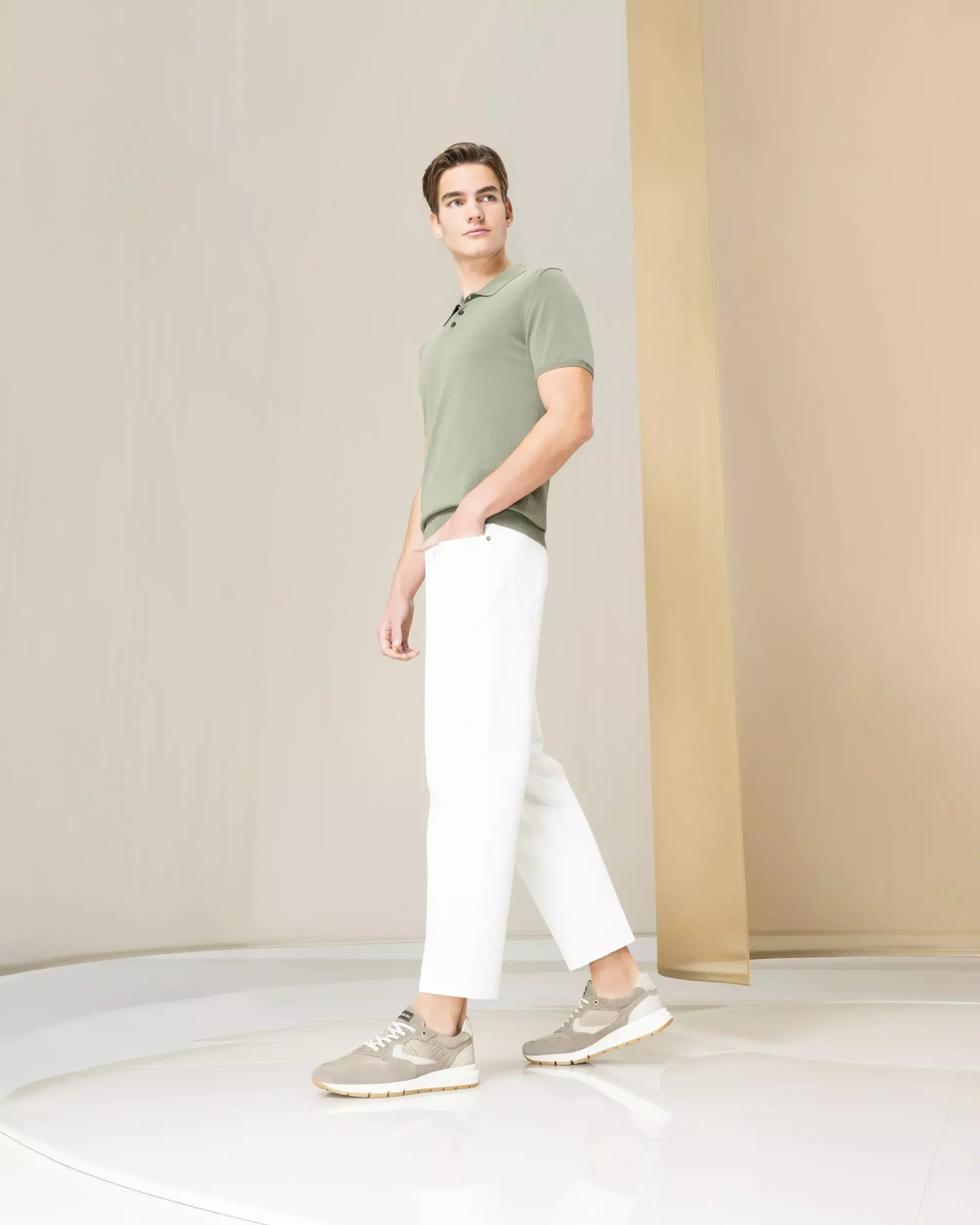 Nero Giardini Sneakers Uomo in Camoscio, Pelle e Tela Beige Sale